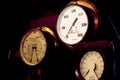 Vintage steam train pressure guage. Locomotive instrumentation dials in close-up