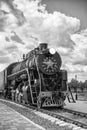 vintage steam train on the rails close-up, retro vehicle, steam engine Royalty Free Stock Photo