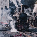 Vintage Steam Trains are Leaving the Station Royalty Free Stock Photo