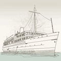 Vintage steam transatlantic ocean cruise liner ship with smoke puff, retro traveling isolated vector illustration