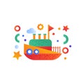 Vintage steamboat, sea travel, retro toy water transport vector Illustration on a white background