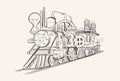 Vintage steampunk train with gears, industrial age