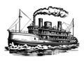 Vintage steamship sketch hand drawn in doodle style Transportation Vector illustration Royalty Free Stock Photo