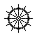 Vintage steering wheel. Ship, yacht retro wheel symbol. Nautical rudder icon. Marine design element. Vector illustration