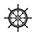 Vintage steering wheel. Ship, yacht retro wheel symbol. Nautical rudder icon. Marine design element. Vector illustration