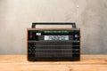 Vintage stereo - fm tuner radio scale close up. Listen to music concept