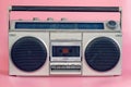 Vintage stereo on pink pastel color background Royalty Free Stock Photo