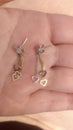 Vintage Sterling Silver & partial 14K Overlay, Dangling Heart Earrings