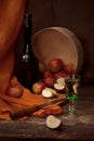 Vintage still life with alcohol and apples Royalty Free Stock Photo