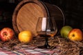 Still life with alcohol and apples