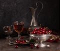 Vintage still life with ripe cherry and pewter