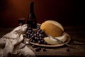 Vintage still life with wine and melon Royalty Free Stock Photo