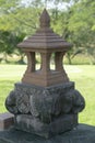 Vintage stone lanterns as a decorative background in a park