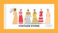 Vintage Store Landing Page Template. Beautiful 19th Century European Ladies Wear Elegant Gowns, Victorian Women Royalty Free Stock Photo