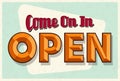 Vintage store open sign with 3d lettering