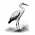 Vintage Stork Engraving: Dark Academia Halloween Clipart