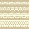 Vintage straight lace on linen canvas background.