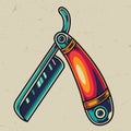 Vintage straight razor colorful template