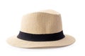 Vintage Straw hat with black ribbon for man isolated over white background