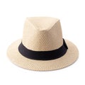 Vintage Straw hat with black ribbon for man isolated over white background