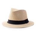 Vintage Straw hat with black ribbon for man isolated over white background