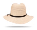 Vintage straw hat with black rope isolated on white background. Clipping path
