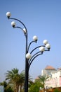 Vintage street lamp over blue sky. Selective focus Royalty Free Stock Photo