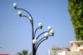 Vintage street lamp over blue sky. Selective focus Royalty Free Stock Photo