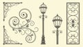 Vintage Street Lamps and Ornate Scrollwork Decorative Elements, vector design Generative AI Royalty Free Stock Photo