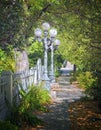 Vintage Street Lamps, Tree-lined Path