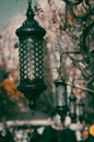 Vintage street lamps on the walking path of the public garden in Istanbul Hagia Sophia