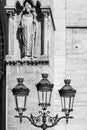 Vintage street lantern lamppost in front of Notre-Dame de Pari