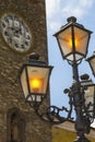 vintage street lights on the background of the fortress wal Royalty Free Stock Photo