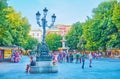 The vintage streetlight in Bib-Rambla Square, Granada, Spain