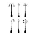 Vintage streetlights black silhouettes set Royalty Free Stock Photo