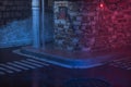 Vintage streets with colorful lights at night, 3d rendering
