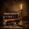 Vintage Study with Old Books and Candlelight Royalty Free Stock Photo