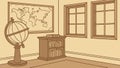 Vintage study room with globe and map, inspiring knowledge. vector design Generative AI Royalty Free Stock Photo