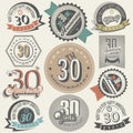 Vintage style 30 anniversary collection. Royalty Free Stock Photo