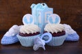 Vintage Style Baby Shower Cupcake and Gift Box Royalty Free Stock Photo