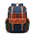A vintage style backpack with a unique combination of colors and materials isolated on transparent background Royalty Free Stock Photo