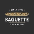 Vintage style bakery shop simple label, badge, emblem, logo template. Graphic food art with engraved baguette design vector