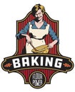 Vintage style baking badge or emblem with the phrase flour power.