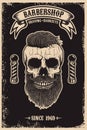 Vintage style barbershop poster with a bearded skull illustration. Perfect for adding a touch of nostalgia