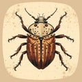 Vintage Style Beetle Illustration On Brown Background