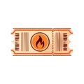 Vintage style beige ticket with vibrant orange flame icon and barcode entry symbol Royalty Free Stock Photo
