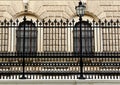 vintage style black cast iron fence closeup detail, frontal, flat on view. Burggarten, Vienna, Austria Royalty Free Stock Photo