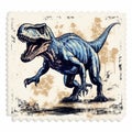 Vintage Style Blue Dinosaur Stamp - Aggressive Digital Illustration