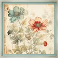 Vintage style botanical floral framed background with antique typographical texture Royalty Free Stock Photo