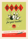 Vintage Style Bowling Poster or Postcard - Bowl For Your Health! Royalty Free Stock Photo